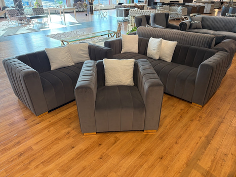 Soffgrupp "Eva", 3 delar, i grå sammet