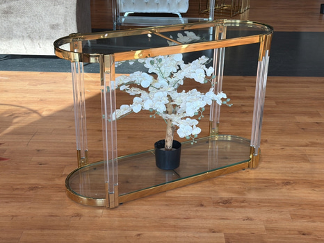 Sidobord, guld/ glas, 120 cm