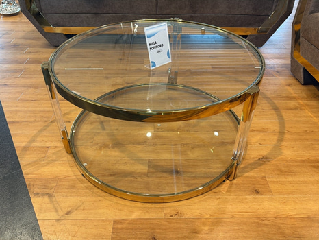 Soffbord, guld/ glas, Ø 90 cm