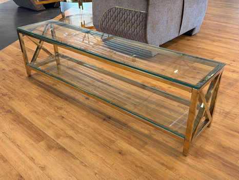 TV-bänk/ sidobänk, guld/ glas, 180 cm