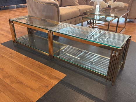 TV-bänk/ sidobänk, klarglas/ guld, 180 cm