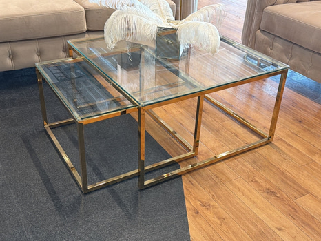 Soffbord, 2 delar, glas/ guld