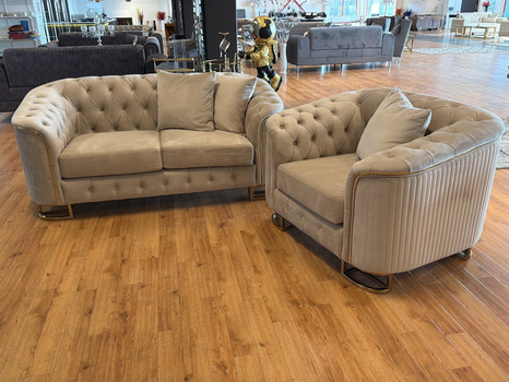 2-sits soffa samt fåtölj, greige sammet