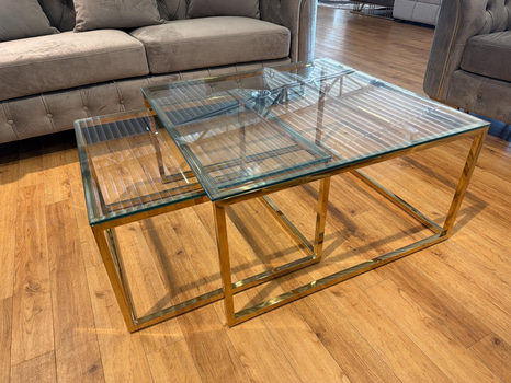 Soffbord i två delar, guld/ glas