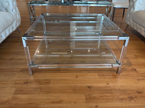 Soffbord med glasskiva, 100x100 cm