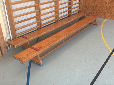 2 st gymnastikbänkar, brun trä, 340x25x30 cm