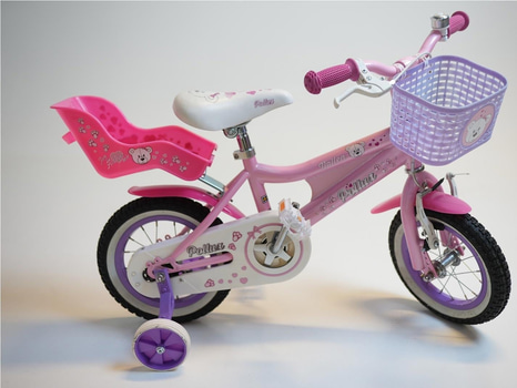 Cykel inkl. stödhjul Pollux, med docksits, hjul 12 tum, ram 6 tum, rosa
