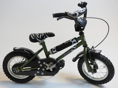 Cykel Tiger, BMX, hjul 12 tum, ram 6 tum, olivgrön