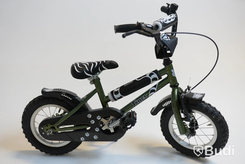 Cykel Tiger, BMX, hjul 12 tum, ram 6 tum, olivgrön